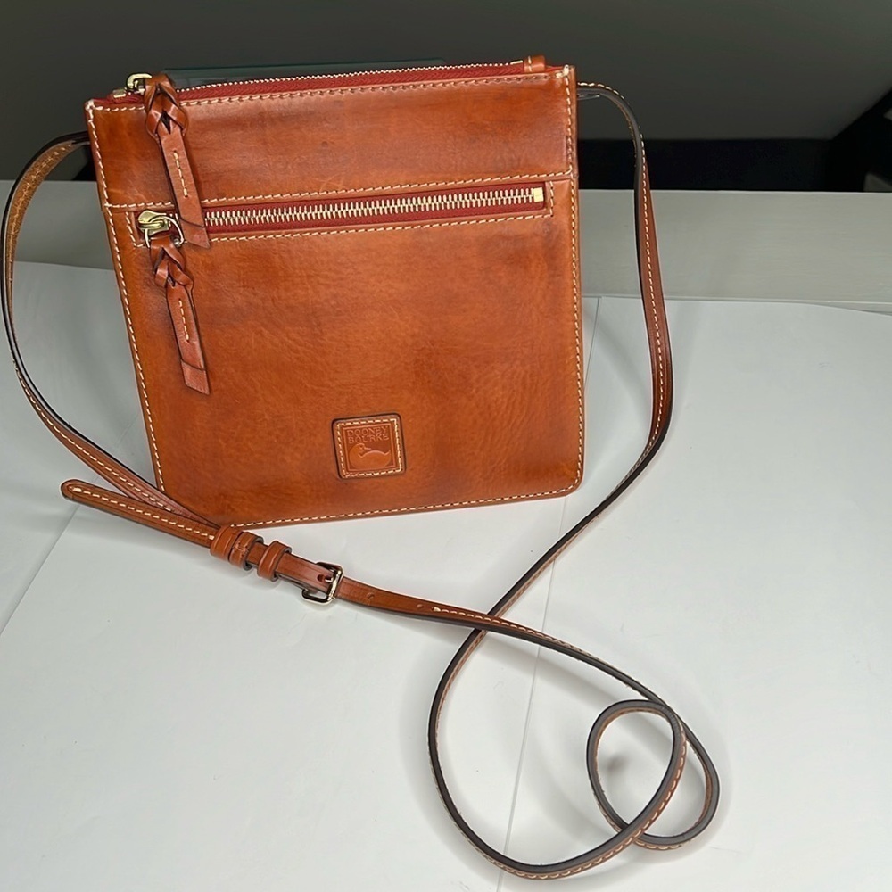 Dooney and Bourke Florentine Brown Leather Flat Zip Top Crossbody Bag